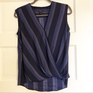 Ann Taylor Petite Navy Striped Sleeveless Blouse